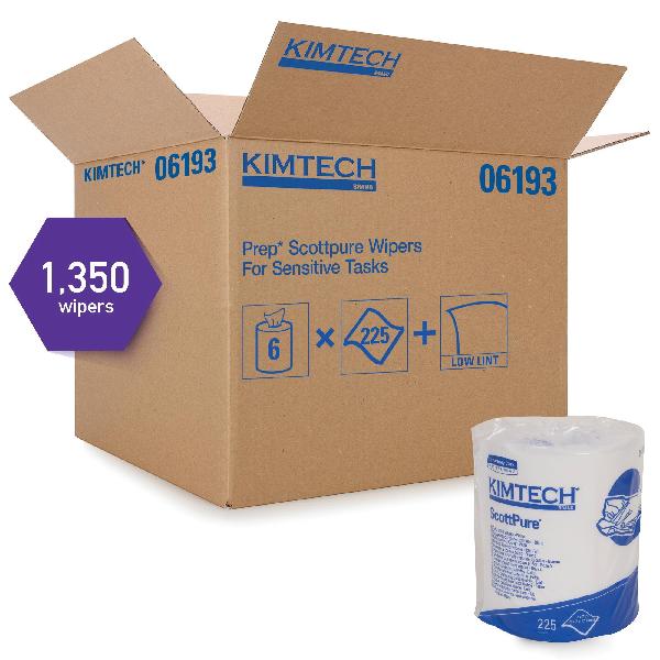 Critical Task Wiper, 7 in W Size, 225 Sheets Capacity, 7 in Length, White, Polyester Spunlace/Rayon, Center Pull Roll, Jr. Package Type