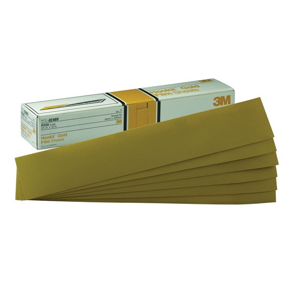 Coated Sanding Sheet, Clip-On, 16 Inch Length, 2 Inch Width, P150 Grit, Medium Grade, Aluminum Oxide Abrasive, Paper Backing, Applicable Materials: Clear Coat, Fiberglass, Filler, Metal, Paint, Plastic and Putty, Gold, C-Weight Backing Weight
