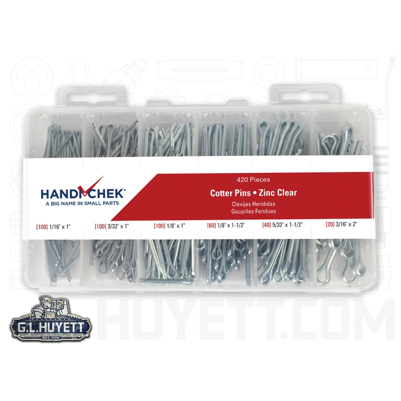 Cotter Pin Assortment, Measurement System: Imperial, 420 Piece, Carbon Steel, Clear Zinc Plated