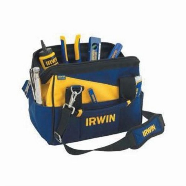 Contractors Bag, Soft Sided, 12 in Overall Width, 12 in Overall Depth, 8 in Overall Height, 1000 Denier Nylon, Black/Blue/Yellow