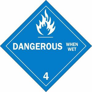 DOT Vehicle Placard Sign, Diamond, Legend: DANGEROUS WHEN WET 4, Blue on White Legend/Background, 10-3/4 Inch Height, 10-3/4 Inch Width, B-101 Polycoated Tagstock, Class: 4