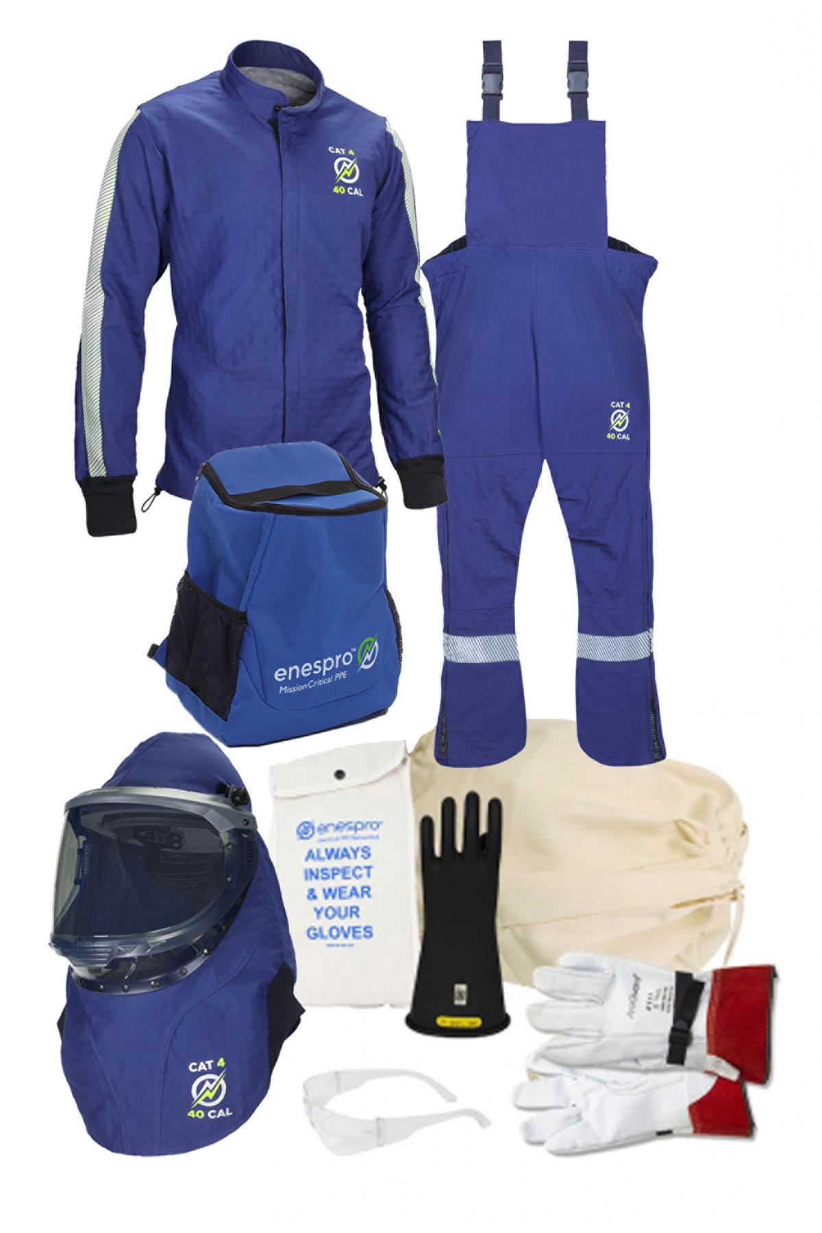 Arc Flash Kit with Lift Front Hood and Voltage Gloves, Specifications: Zipper Closure, Bib Overall/Short Coat Garment, Rubber Voltage Glove, Faceshield Head/Face Protection, L Garment, SZ 12 Gloves Size, 45 in Max Waist, 32 in Inseam Length, Navy
