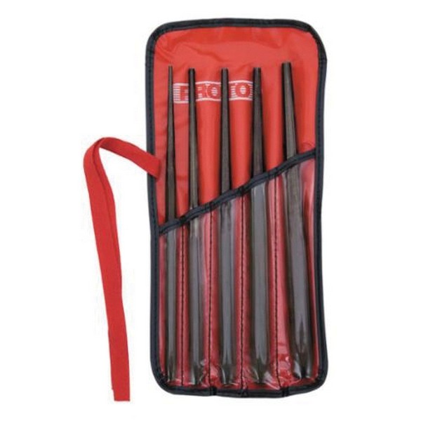 Punch Set, 3/8 to 5/16 in Punch, 10 in Overall Length, 5 Punches, 5 Piece, Drift, Set Contents: J25TR30C Pouch, J961/2S2 Drift Punch, J963/8S2 Drift Punch, J965/16S2 Drift Punch, J965/8S2 Drift Punch and J967/16S2 Drift Punch, Corrosion-Resistant: Ye
