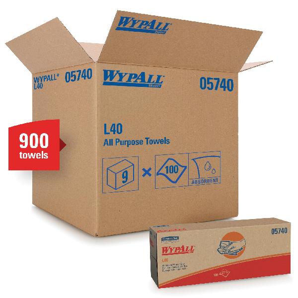 Wiping Towel, Extra Absorbent, Series: L40, 900 Sheets Capacity, 16.4 in Width, 9.8 in Length, Blue, Odor/Scent: Unscented, Cellulose, Box Package Type