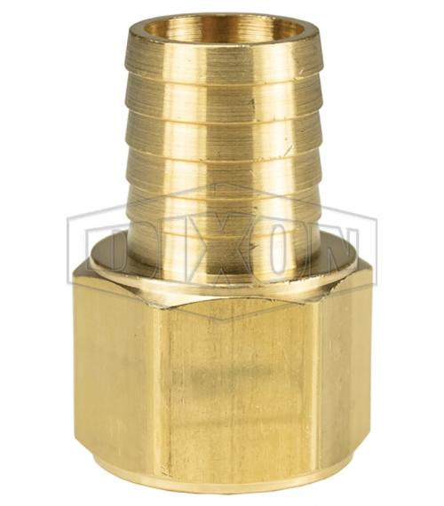 Barb Fitting, Fitting/Connector: Adapter, 1 x 1 in Nominal, Female NPTF x Hose Barb End Style, 1-3/16 in Hex, 2.32 in Length, 5 Barb, 250 psi Pressure, -40 to 160 °F, C2745 Lead-Free Brass