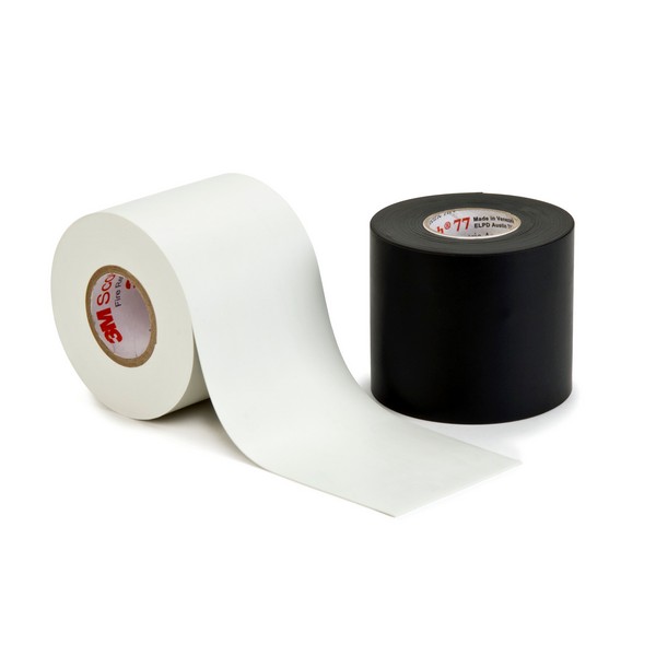 Electrical Tape, Non-Adhesive Premium Grade, Series: 77 Series, 20 ft Length, 3 Inch Width, 30 mil Thickness, Black, Intumescent Elastomer Backing, 1200 psi Tensile Strength