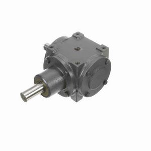 Bevel Gear Reducer, 1.53:1 Gear Ratio, 35 HP, Shaft Input, Shaft Output, 1-1/4 Inch Diameter x 2-9/16 Inch Length Input, 1-1/4 Inch Diameter x 2-1/2 Inch Length Output, 1143.8 RPM Output Maximum Speed, 1750 RPM Input Maximum Speed, 1887 in-lb, 8-7/16 Inch Centre Distance, 1/4 x 1/8 Inch Input/Output Keyway, Four-Bolt Surface Mount, Cast Iron