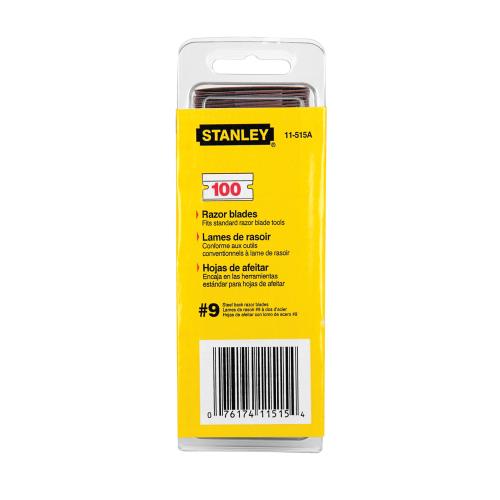 Razor Blade, #9 Size, Single-Edge Blade, Blunt Point/Straight Edge Blade Design, 1-1/2 in Blade Length, 11/16 in Blade Width, 0.009 in Thickness, 2 Points, Compatible With: 28-100 and 28-500 Scraper and Standard Razor Blade, High Carbon Steel