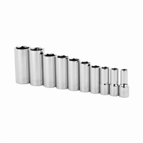 Socket Set, Deep, Measurement System: Imperial, 10 Piece, 6 Points, 5/16 to 7/8 in Included Socket Size, 3/8 in Drive, ANSI Specified Specifications Met