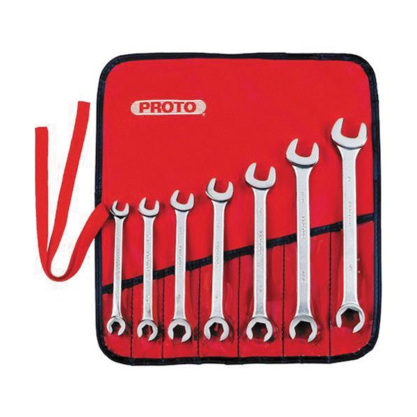 Combination Wrench Set, Flare Nut, Imperial System of Measurement, 3/8 to 3/4 in Size, 7 Piece, Specifications: 6-Point, Flare Nut, Box End Drive, Satin