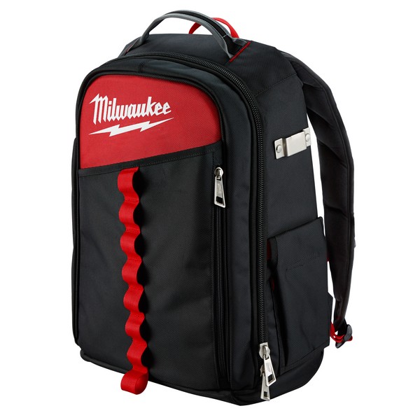 Backpack, Low Profile, 11.8 in L x 19.6 in D Outside, 1680D Ballistic Nylon, Black/Red, 22 Compartments