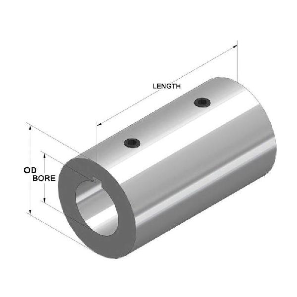 Setscrew Rigid Coupling, Series: MRC, 20 mm Bore, 38 mm OD, 50 mm Overall Length, 44 in-lb Torque, M6 x 6 Screw, 303 Stainless Steel, Plain