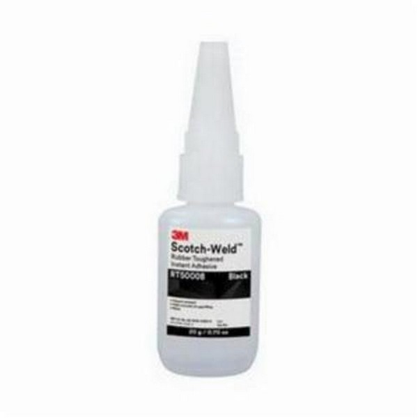 Instant Adhesive, Rubber Toughened, Bottle Container, 20 g Container, Ethyl Base, 30 s Setting, 24 hr Curing, Black, -60 to 250 °F, 1.05 Specific Gravity, <lt/>/=6 g/L VOC, 3000 to 4000 cPs Viscosity