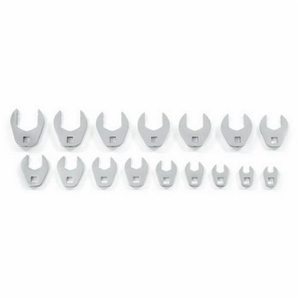 Crowfoot Wrench Set, Anti-Slip, Metric System of Measurement, 9 to 24 mm, 16 Piece, 3/8 in Open End Drive, Alloy Steel, Full Polished