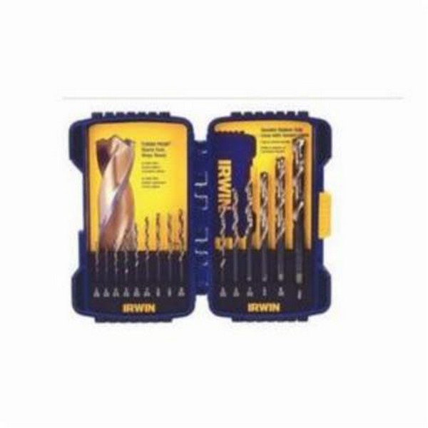 Jobber Length Drill Bit Set, Imperial System of Measurement, 1/16 in Minimum Drill Bit Size, 1/2 in Maximum Drill Bit Size, 18 Piece, Specifications: 3/8 in Reduced Shank, High Speed Steel, Black/Gold Oxide