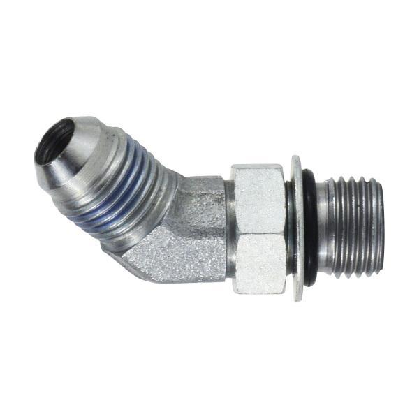 Hydraulic Elbow, 9/16-18 Nominal, Male JIC Flare x Male ORB, 45°, 3600 psi, Steel