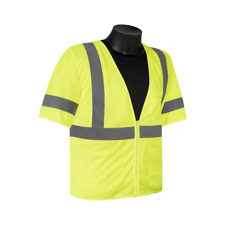 Surveyor Vest, Reflective, Series: C16004G, 4XL Size, Hi-Viz Green, Mesh/Polyester, Front Zipper Closure, 2 Pockets, ANSI Class: Class 3
