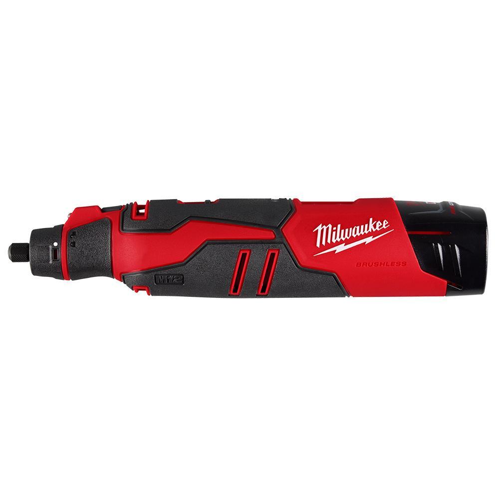 Brushless Rotary Tool Kit, 1/8 in Chuck, Keyed Chuck, 5000 to 27500 rpm Speed, 12 V DC, Li-Ion Battery, Barrel Grip Handle, Battery Included: Yes, 2.4 in H x 2.19 in W x 9.99 in L Dimensions