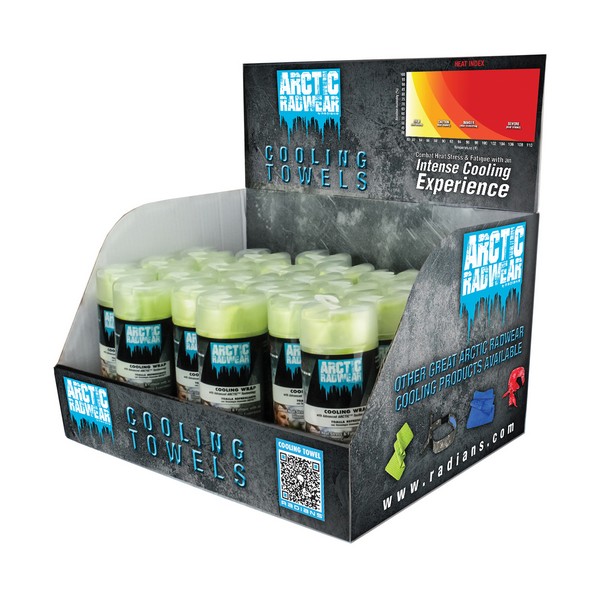 Cooling Towel Counter Display, 26 x 8-1/4 in Size, Lime, 2 to 3 min Soaking