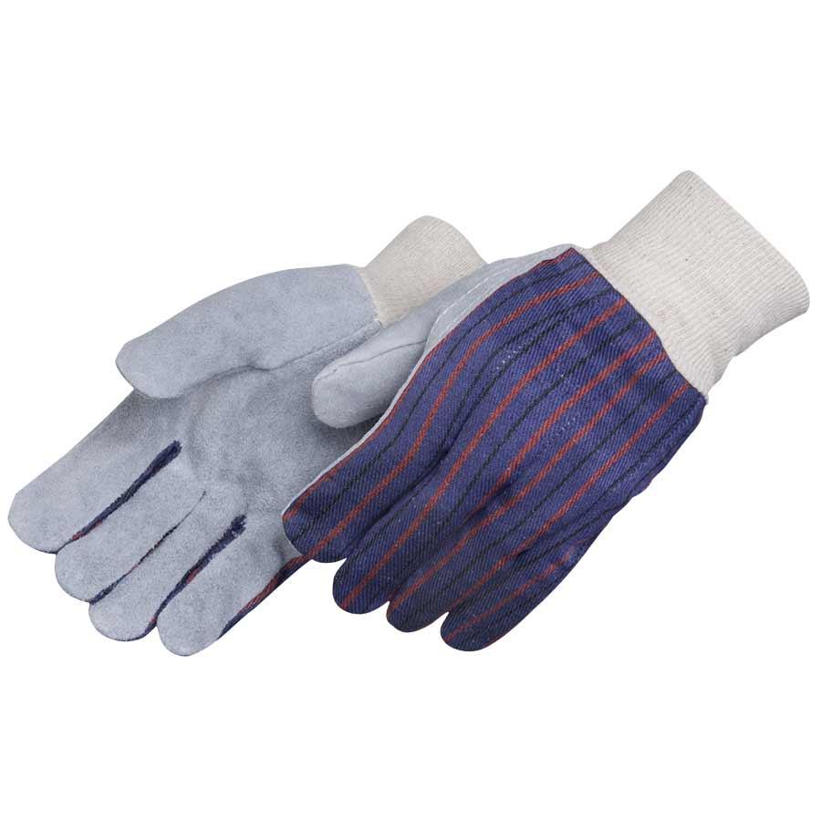 Glove, Series: 3873, Leather Palm, Blue/Gray/White, Clute Cut Style, Knit Wrist Cuff, Palm Coating Coverage