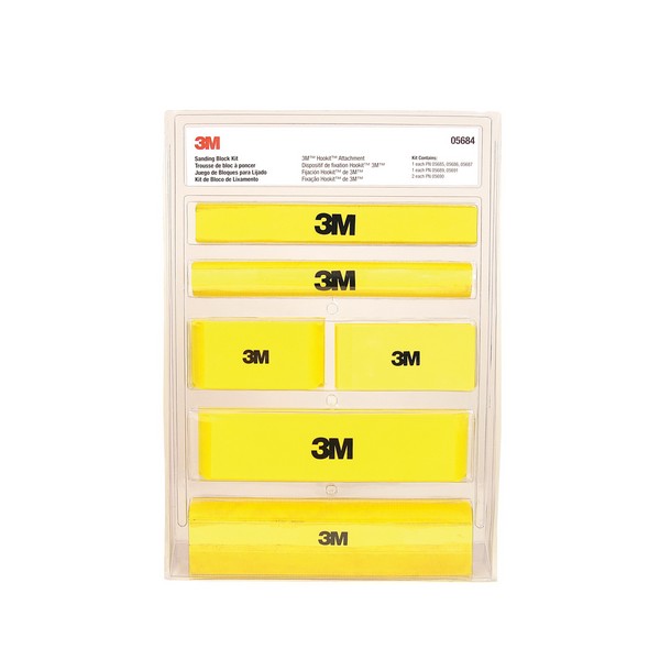 Sanding Block Kit, 18 Inch Overall Width, 24 Inch Overall Length, Hook and Loop Attachment, Yellow