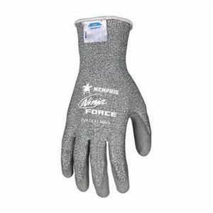 Series: Ninja® Force N9677, 2XL, Polyurethane Palm, Polyurethane Coating, Dyneema®, Gray/Pepper/Salt, Ambidextrous Hand, Standard Finger/Full Finger/Wing Thumb, Synthetic Fiber/HPPE/Fiberglass, Knit Wrist Cuff, 15.08 in Length, ANSI Cut-Resistance Le