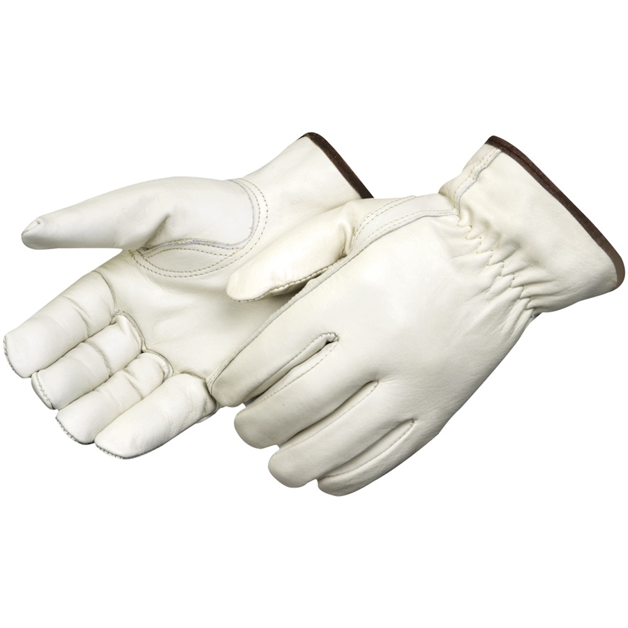 Glove, Work, Series: I6137, Driver Glove, Cowhide Leather, Beige, Keystone Thumb Style, Unlined Lining, Hemmed Cuff, Shirred Elastic Closure