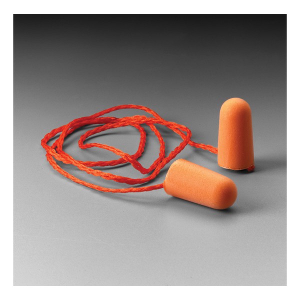 Earplugs, Corded Design, 29 dB Noise Reduction, Tapered Shape, Universal Size, Orange Plug, Soft Polyurethane Foam Plug, Cloth Cord, Specifications Met: CSA Class AL, Disposable/Reusable: Disposable
