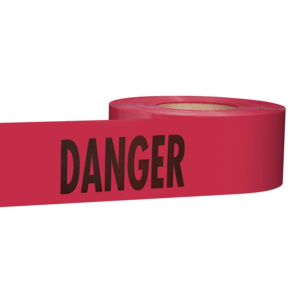 Barricade Tape, Premium, Legend: Danger/Danger, Red, 3 in Width, 1000 ft Length, 2.5 mm Thickness, Plastic