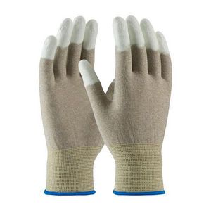 Anti-Static Gloves, Electrostatic Dissipative, Series: 40-6416, L, Nylon/Carbon Fiber/Synthetic, Copper/White, Full Finger/Seamless, Continuous Knit Wrist Cuff, Polyurethane, 9.7 in Length, Resists: Abrasion and Puncture