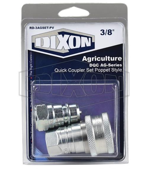Poppet Coupler and Plug Set, Series: AG Series, 3/8 in Nominal, NPTF End Style, 1-1/16 in Hex, 2.62 in Length, Steel