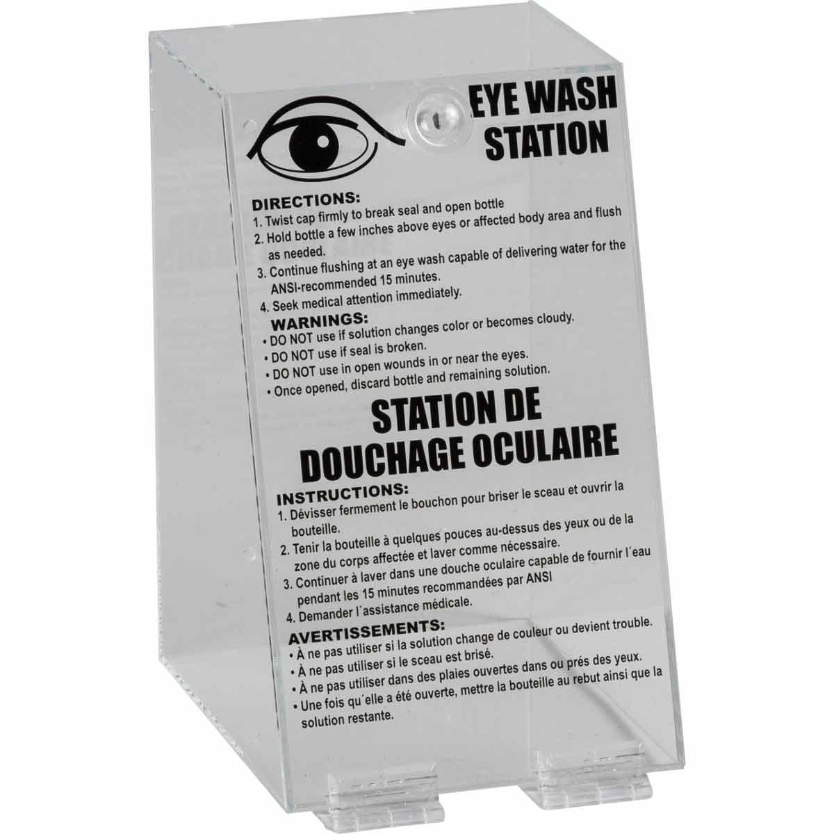 Eyewash Station, Bottle Container, 10-1/4 Inch Height, 6-1/4 Inch Width, 7 Inch Depth, Clear, Table/Wall Mounting
