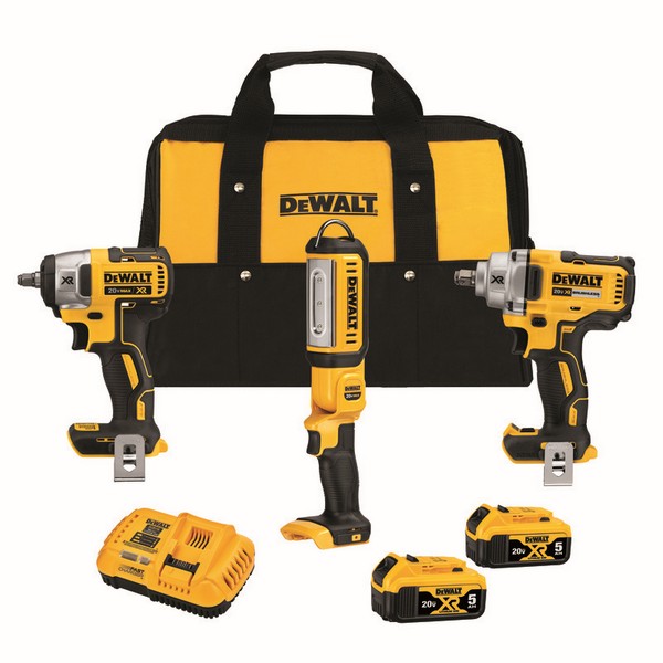 Combination Kit, Brushless Cordless, Tool/Kit: Kit, Impact Wrench, Impact Wrench, LED Handheld Area Light, 20 V, Lithium-Ion Battery, 5 Ah Battery, 3 Piece
