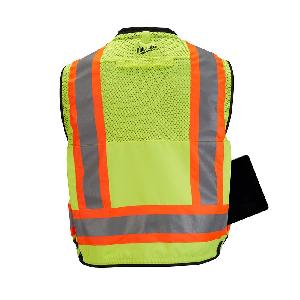 Safety Vest, Surveyor's, Men's Gender, L/XL Size, Hi-Viz Yellow, 600D Woven, 42 to 46 in Chest, Zipper Closure, 27 Pockets, ANSI Class: Class 2, Specifications Met: ANSI Type R