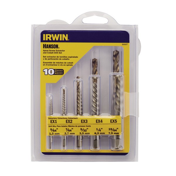 Spiral Extractor and Drill Bit, Combo, EX-1, 5/64 in Minimum Drill Bit Size, EX-5, 19/64 in Maximum Drill Bit Size, 10 Piece