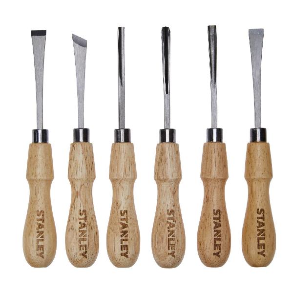 Wood Carving Tool Set, 6 Chisels, 6 Piece, Straight Chisel, Skewed Chisel, Straight Gouge Chisel, V-Parting Chisel, Bent Gouge Chisel and Curved Flat Chisel Set Contents, Corrosion-Resistant: No, Non-Sparking: No