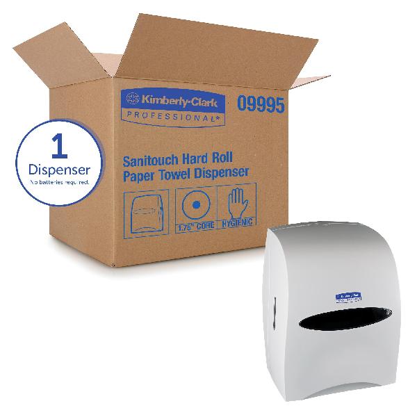 Towel Dispenser, Hard Roll, Series: SANITOUCH, 16.13 in Overall Length, 12.63 in Overall Width, 10.2 in Overall Height, Wall Mounting, ABS Plastic, White Finish/Color, Domestic