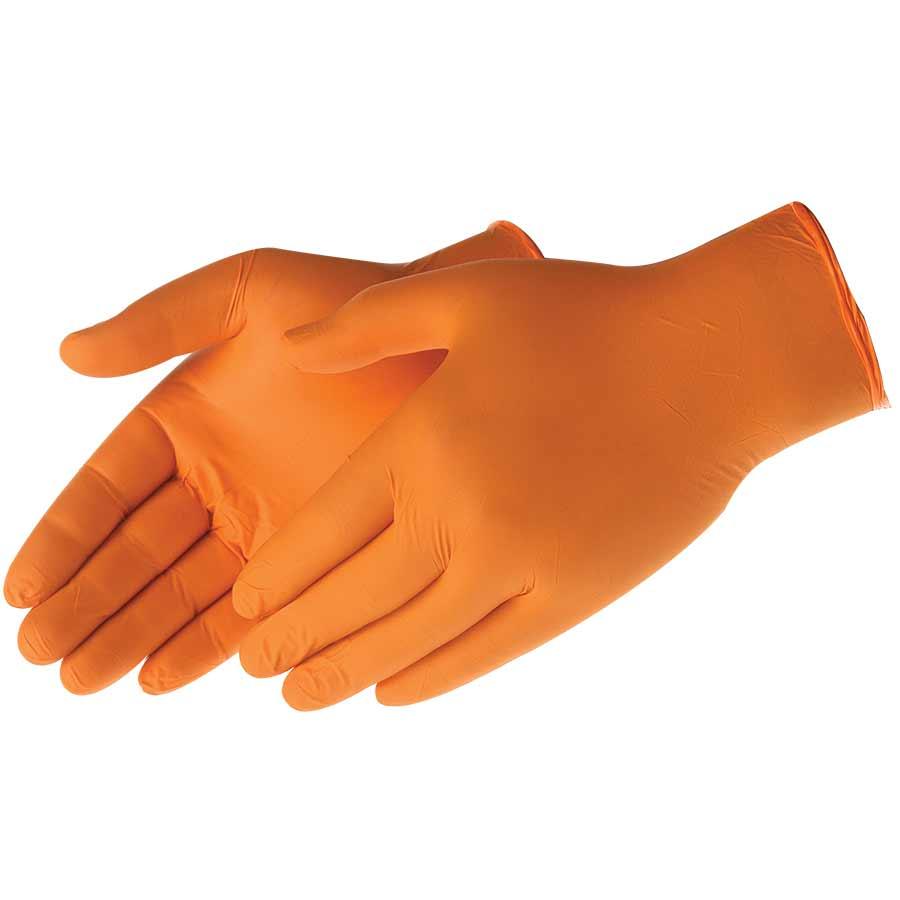 Disposable Glove, Non-Sterile, 2XL Size, Nitrile, Orange, Textured, Ambidextrous Hand, Industrial/Food Service Grade Application, Powder-Free, 4 mil Thickness
