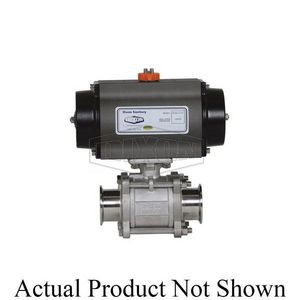 Pneumatically Actuated Sanitary Ball Valve, 3-Piece, 1/2 Inch Nominal, Clamp, 1000 psi WOG, -40 to 200 °F, Full Port, Double Acting Actuator, 4.33 Inch Inlet to Outlet Length, 4.93 Inch Top to Inlet Clamp, 316 Stainless Steel Body, Stainless Steel Ball, Virgin PTFE Trim, Buna-N® O-Ring