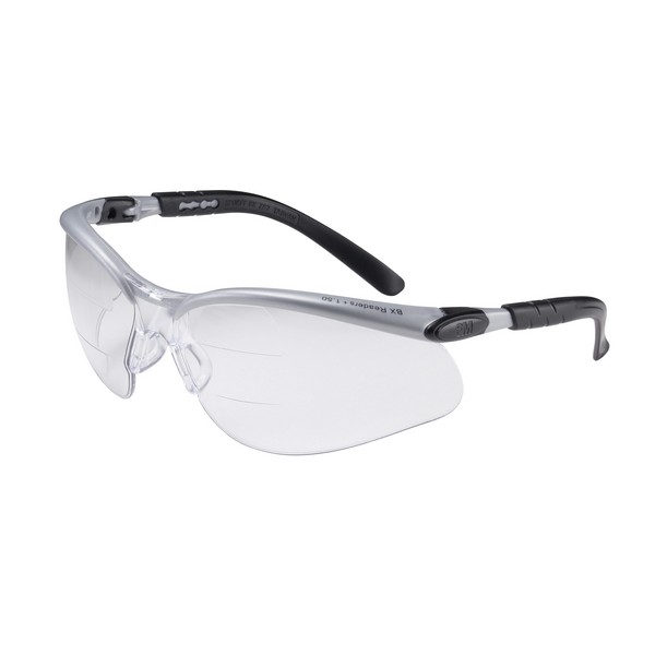 Eyewear, Anti-Scratch/Anti-Fog Lens Coating, Clear Lens, Half-Frame, Silver/Black Frame, Plastic Frame, Polycarbonate Lens, Yes % UV Protection, Specifications Met: ANSI Z87.1-2015