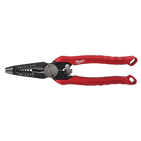 Combination Plier, 7-In-1 High Leverage Lineman, 0.45 in Jaw, Steel Jaw, For Max Wire Thickness: 18 to 8 AWG Solid/20 to 10 AWG Stranded, Yes Wire Stripper, 5.6 in Handle Length, Insulated Handle, Gray/Red