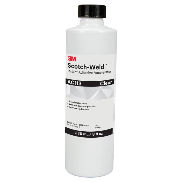 Instant Adhesive Accelerator, General Purpose, Bottle Container, 8 fl-oz Container, 1 to 5 s Setting, 24 hr Curing, Clear/Light Amber, 0.7 Specific Gravity, 683 g/L VOC, <lt/>3 cPs Viscosity, Applicable Materials: Acrylic, Cyanoacrylate, Epoxy and Ur
