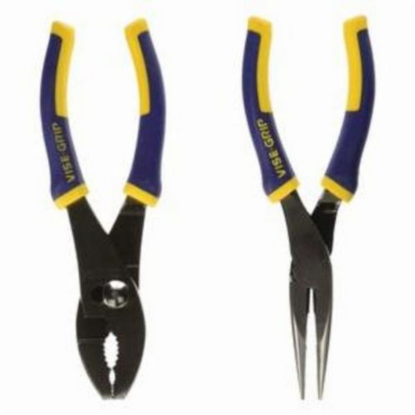 Plier Set, 2-Piece Professional-Grade Traditional, Long Nose/Slip Joint Pliers, 2 Piece, Steel, Blue/Yellow