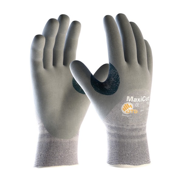 Dry Cut-Resistant Gloves, Unisex, Series: 19-D475, XL Size, MicroFoam/Nitrile Palm, Dyneema®/Glass/Lycra®/Nylon, Gray, Seamless Style, ANSI/ISEA Cut Level: A4, Dyneema®/Glass/Lycra®/Nylon Lining, Continuous Knit Wrist Cuff, MicroFoam/Nitrile Coating,
