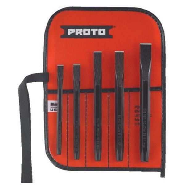 Chisel Set, 5/16 to 5/8 in Chisel, 6-3/4 in Overall Length, 5 Chisels, 5 Piece, Cold, Set Contents: J25TR15C 5 Pockets Tool Roll Canvas Tool Pouch, J86A1/2S2 Cold Chisel, J86A1/4S2 Cold Chisel, J86A3/8S2 Cold Chisel, J86A5/16S2 Cold Chisel and J86A7/