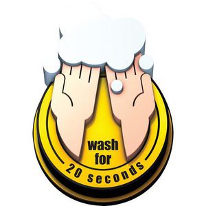 3D Floor Sign, Circle, Language: English, Text Legend, Legend: WASH FOR 20 SECONDS, B-819 Vinyl, Self-Adhesive Mounting, 24 in Height, 16.4 in Width, Black on Yellow Legend/Background