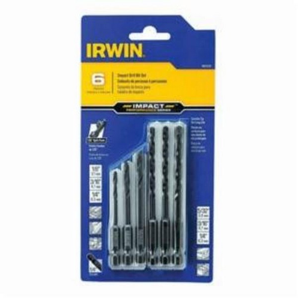 Impact Drill Set, Imperial System of Measurement, 1/8 in Minimum Drill Bit Size, 1/4 in Maximum Drill Bit Size, 135 deg Drill Point Angle, 6 Piece, HSS, Black Oxide