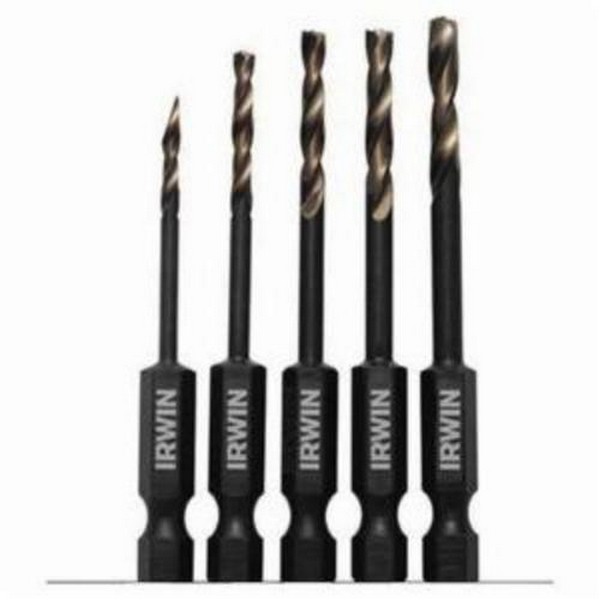 Drill Bits Set, Impact, Imperial System of Measurement, 3/32 in Minimum Drill Bit Size, 5/32 in Maximum Drill Bit Size, 5 Piece, High Speed Steel