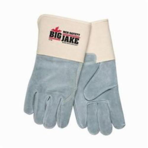 General Purpose Gloves, Premium Grade, Series: Big Jake®, Leather Palm Glove, XL, Cowhide Leather Palm, Cowhide Leather, Gray/White, Gunn Pattern/Standard Finger/Wing Thumb, Fleece, Gauntlet/Rubberized Cuff, Uncoated, Knuckle Strap Closure, 12.66 in