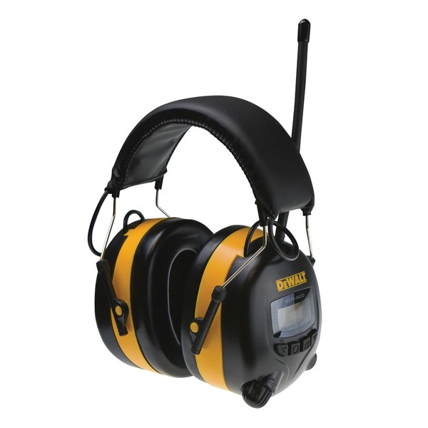 Hearing Protector, 25 dB Noise Reduction, Black/Yellow, AM/FM Radio Band, AA Alkaline Battery